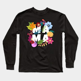 Mama Floral Layers Pattern Long Sleeve T-Shirt